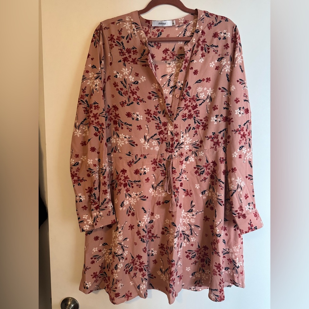 JustFab Floral Mini Dress - Pink and Red